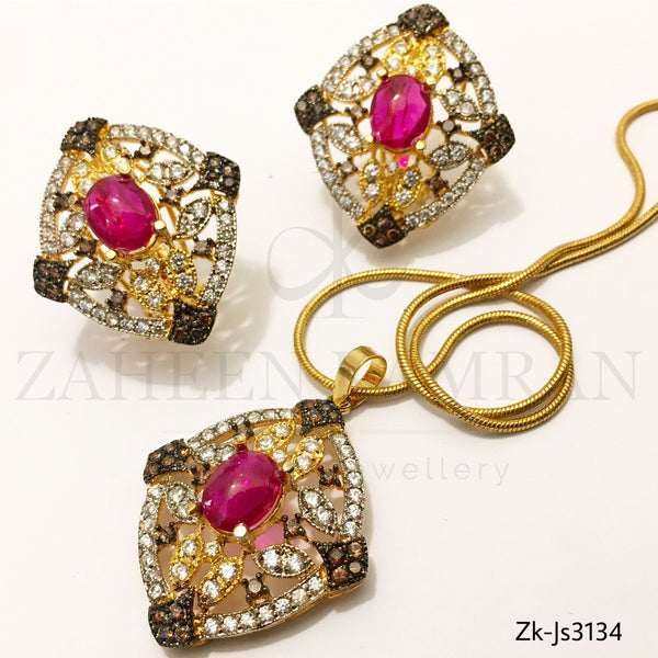 Ruby Golden Pendant Set