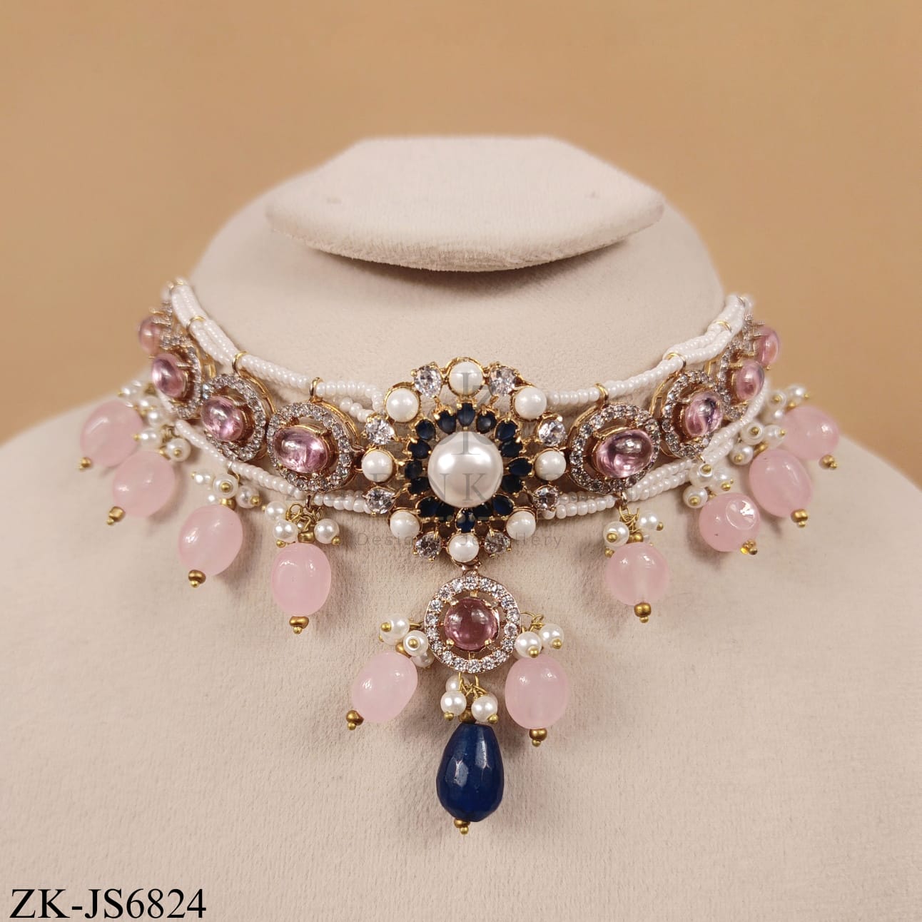 GOLD PINK DROP CHOKER SET