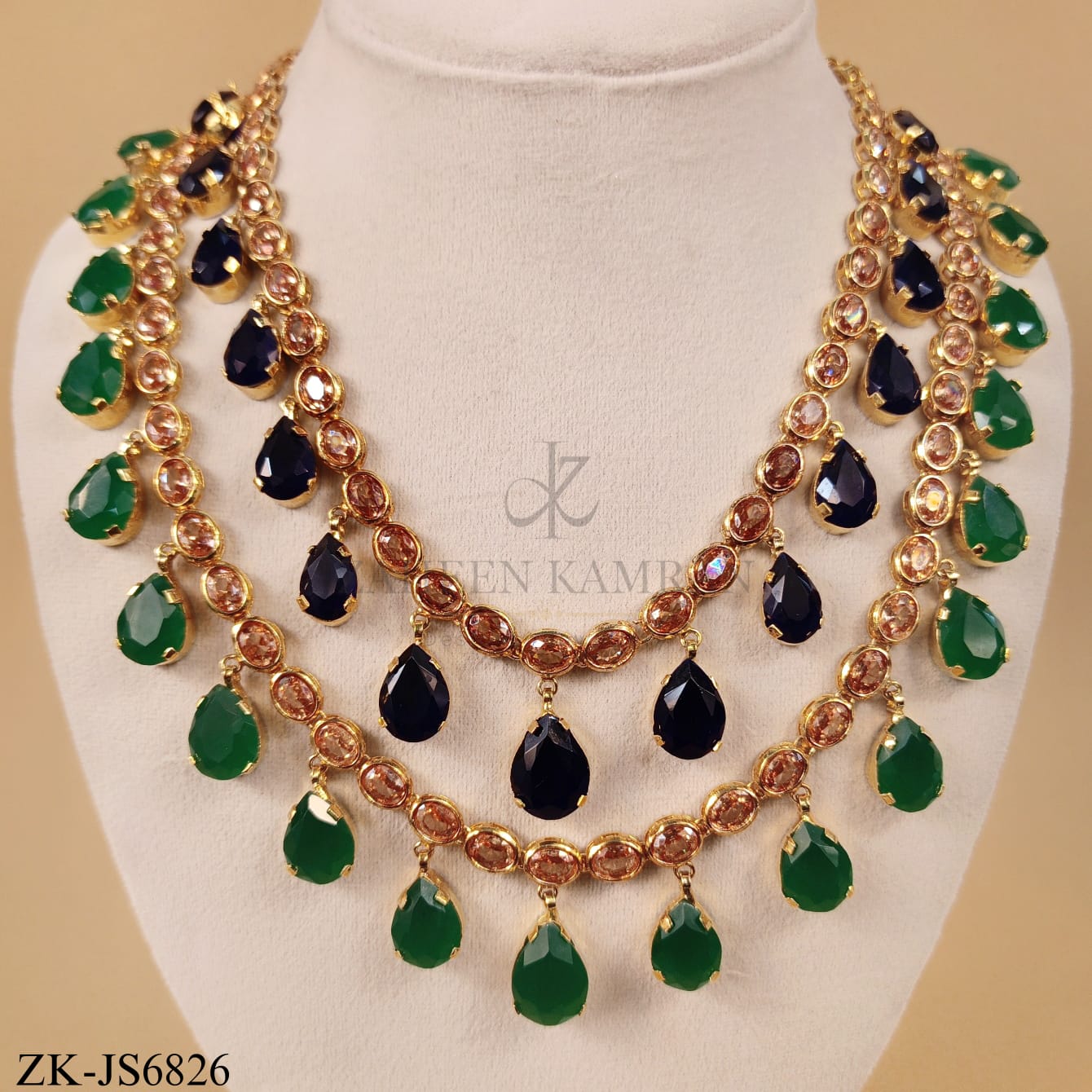 PREMIUM GOLD MALA SET WITH MULTI COLOUR STONES.