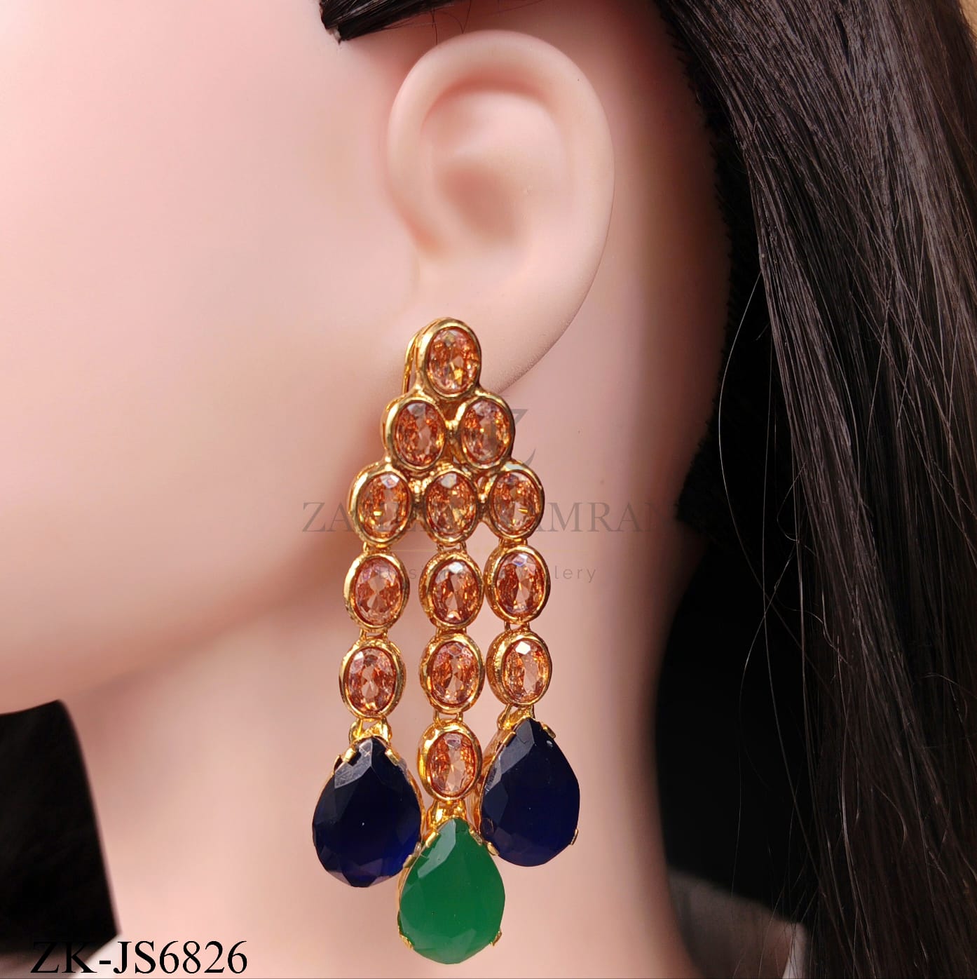 PREMIUM GOLD MALA SET WITH MULTI COLOUR STONES.