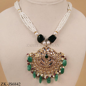 GOLDEN EMERALD REGAL KUNDAN MALA SET