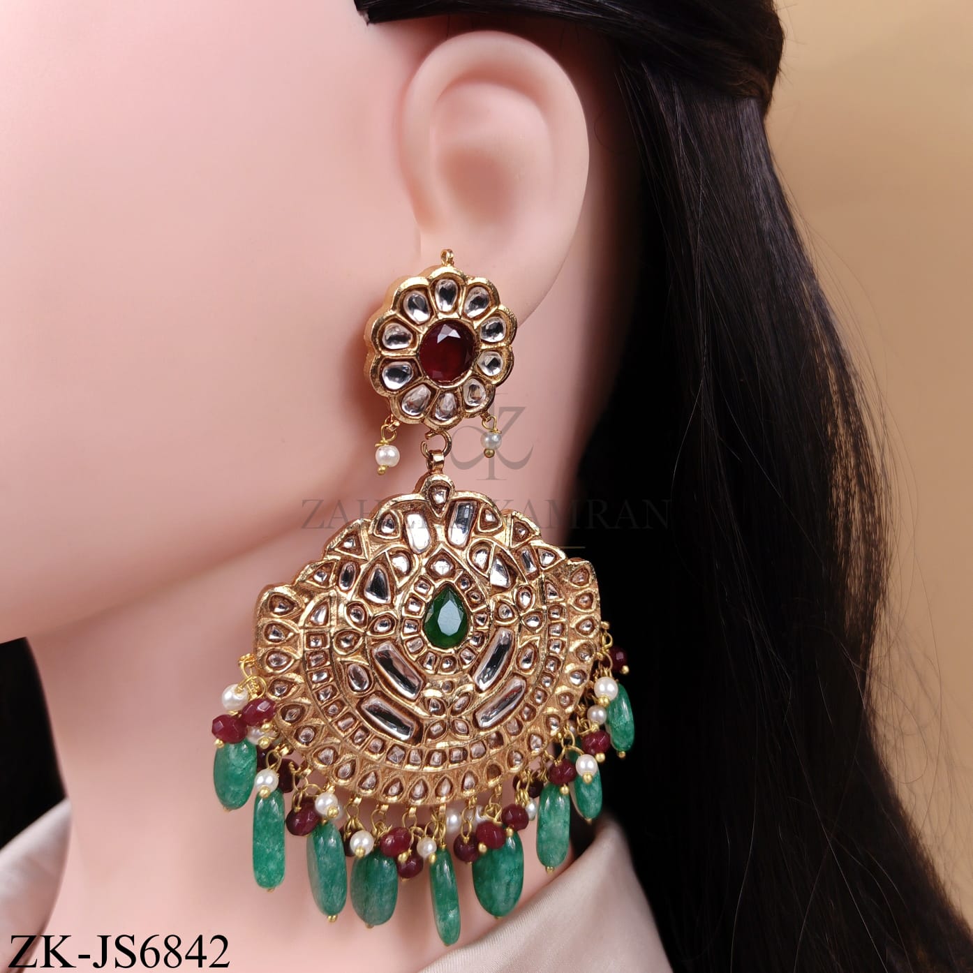 GOLDEN EMERALD REGAL KUNDAN MALA SET