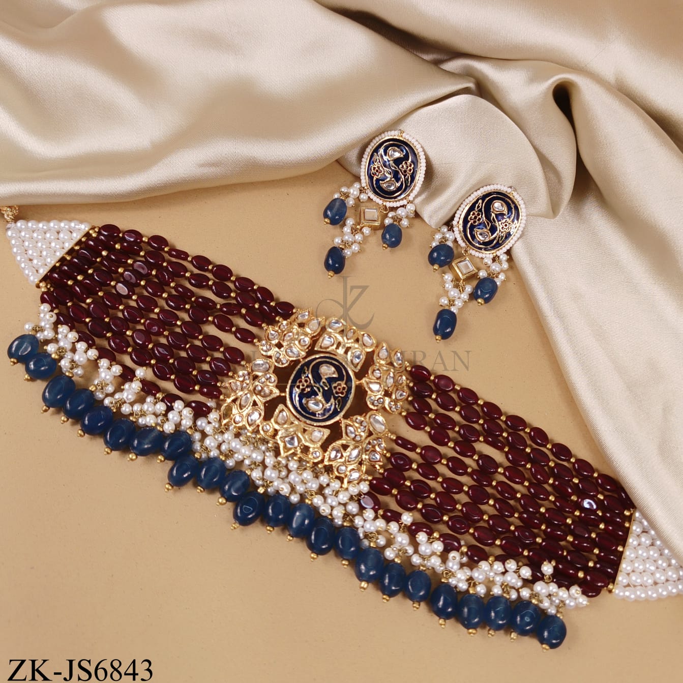 GOLD MAROON PEACOCK HERITAGE CHOKER SET