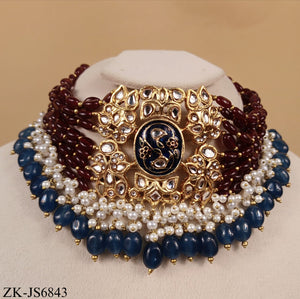 GOLD MAROON PEACOCK HERITAGE CHOKER SET