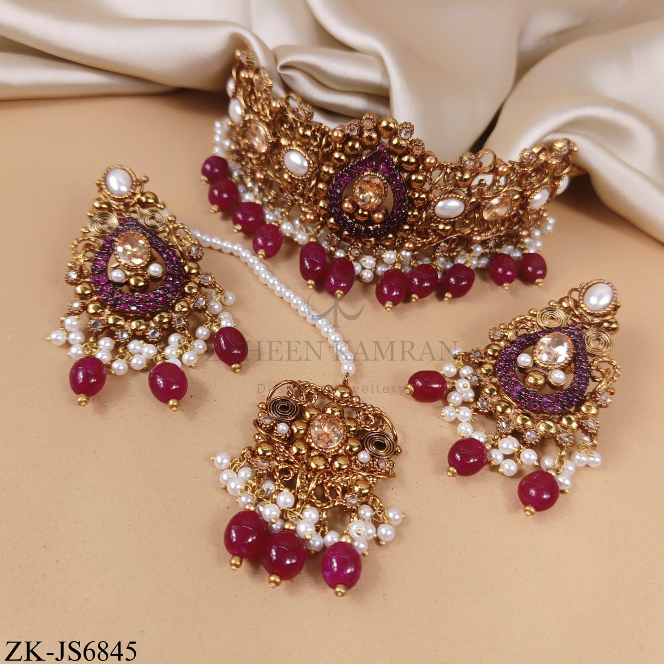 GOLD RUBY TEARDROP BRIDAL SET