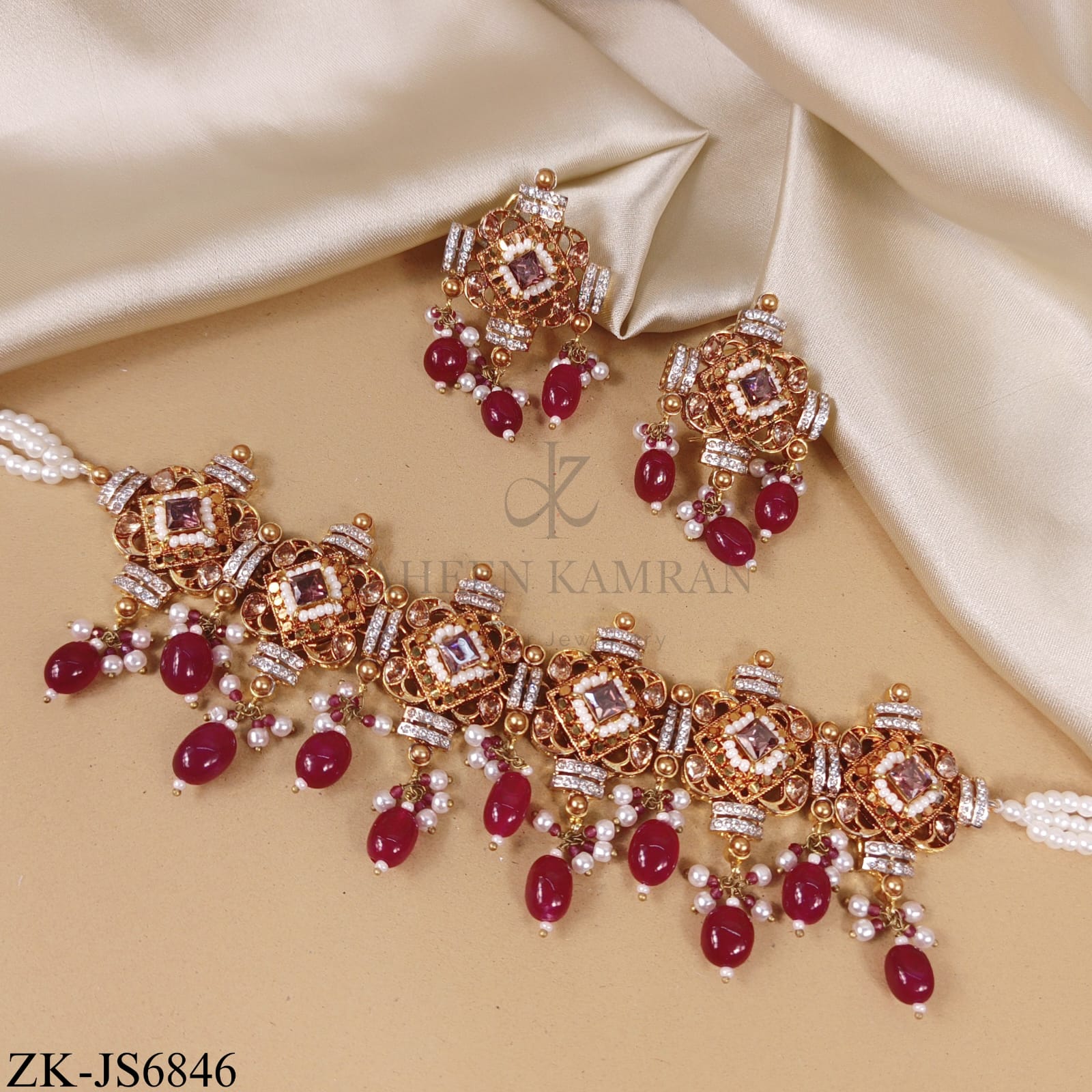 GOLDEN PINK LATTICE CHOKER SET