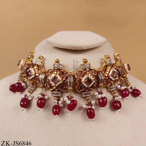 GOLDEN PINK LATTICE CHOKER SET