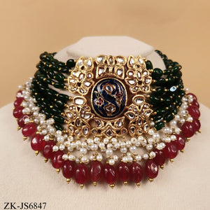 GOLD EMERALD PEACOCK HERITAGE CHOKER SET
