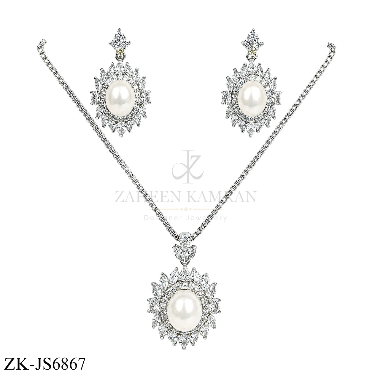 SILVER WHITE PEARL HALO SET