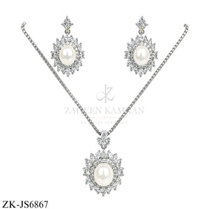 SILVER WHITE PEARL HALO SET