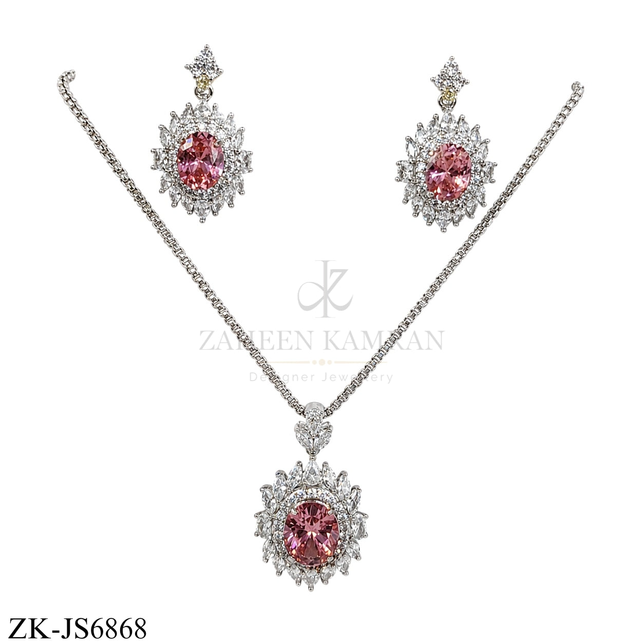 SILVER PINK OVAL HALO SET