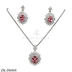 SILVER PINK OVAL HALO SET