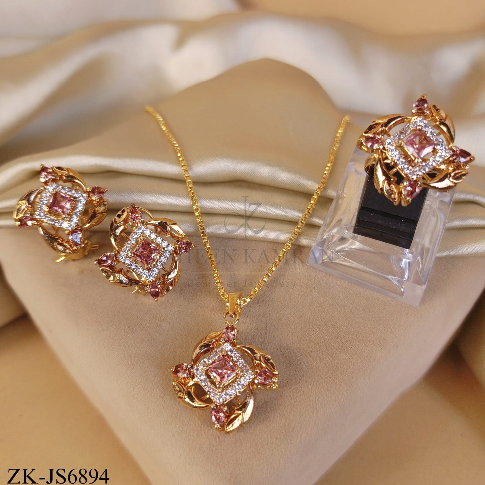 SQUARE CUT PINK ZIRCONIA SET