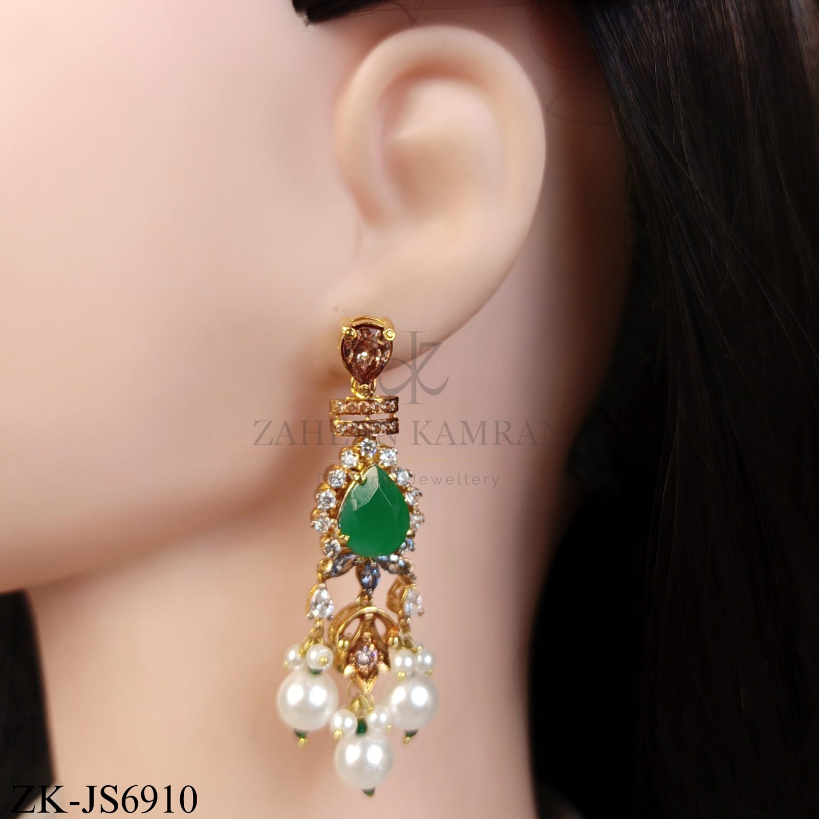 GOLD EMERALD PEARLS FRINGE SET