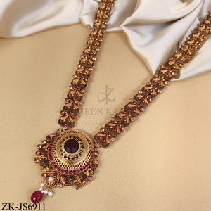 GOLD TONE MAROON FILIGREE BRIDAL SET