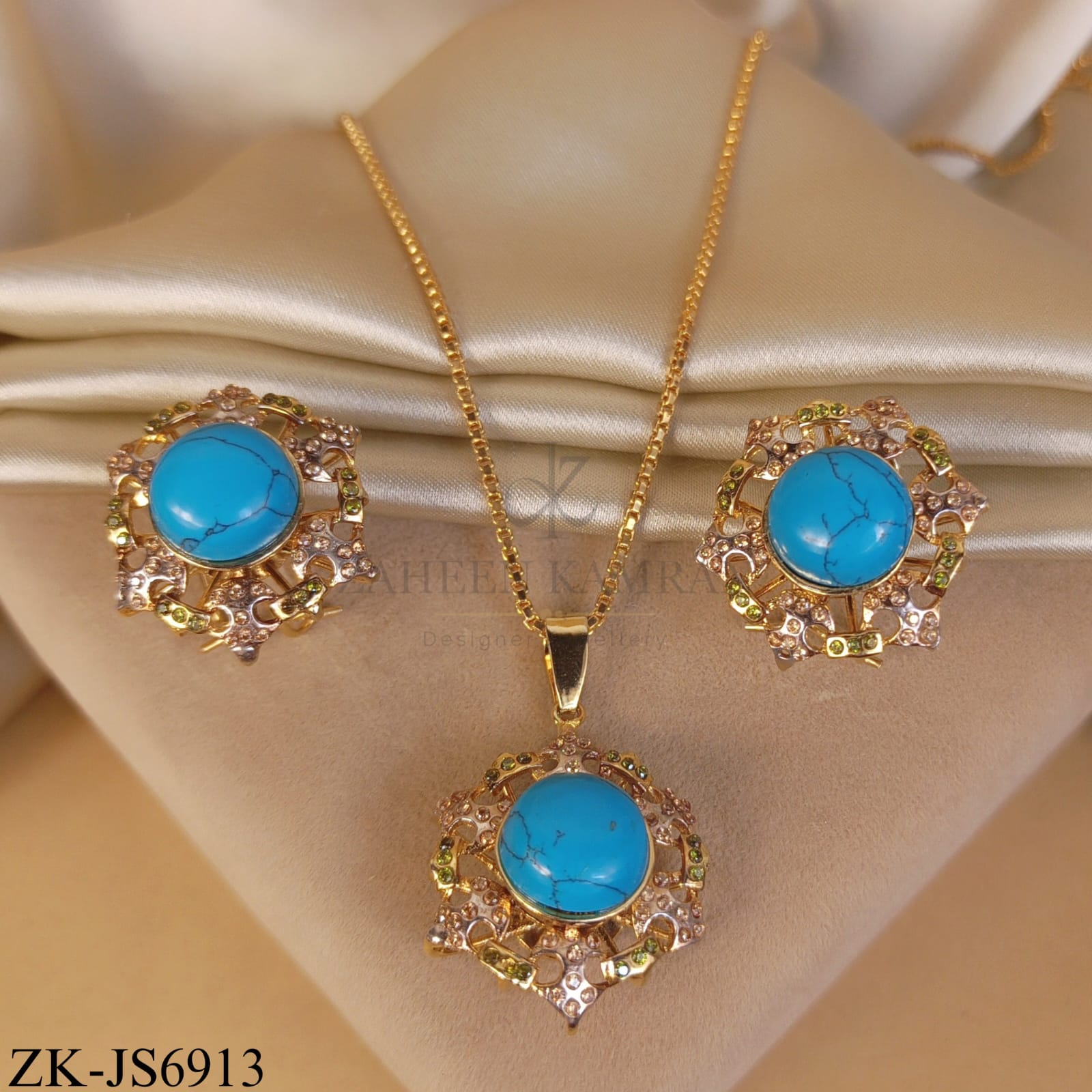 TURQUOISE FLORAL PENDANT SET