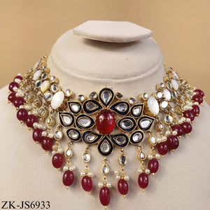 BLACK EDGE KUNDAN BLOOM WITH RUBY DROP SET