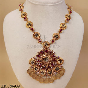 RUBY FLORAL PENDANT WITH COIN TASSEL SET