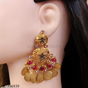 RUBY FLORAL PENDANT WITH COIN TASSEL SET