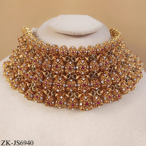 GOLD TONE INTRICATE FLORAL RUBY BRIDAL SET