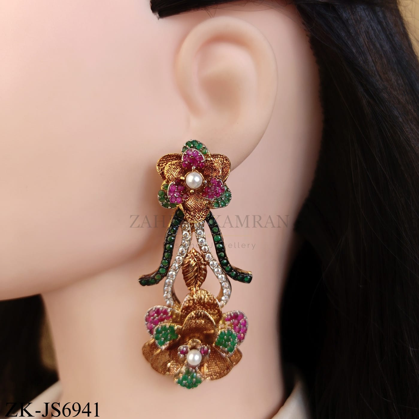 GOLDEN EMERALD FLORAL PATTERN MALA SET
