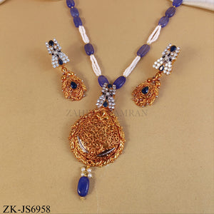 GOLD TONE FILIGREE SAPPHIRE MALA SET