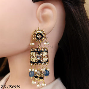 SAPPHIRE ENAMEL KUNDAN PEARLS CLUSTER SET