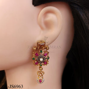 GOLDEN RUBY EMERALD FLORAL MOTIF SET
