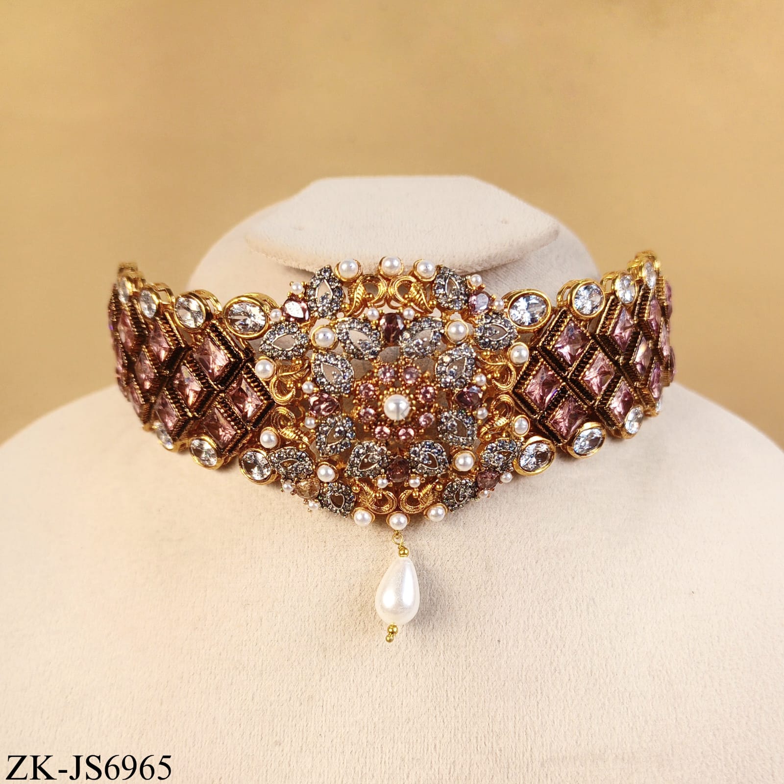 GOLD TONE PINK ZIRCONIA BLOOM SET