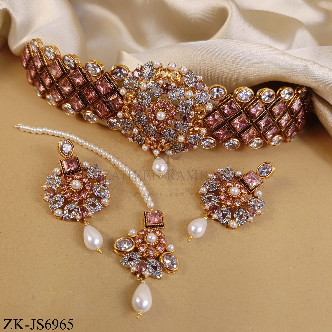 GOLD TONE PINK ZIRCONIA BLOOM SET