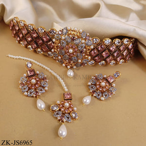 GOLD TONE PINK ZIRCONIA BLOOM SET