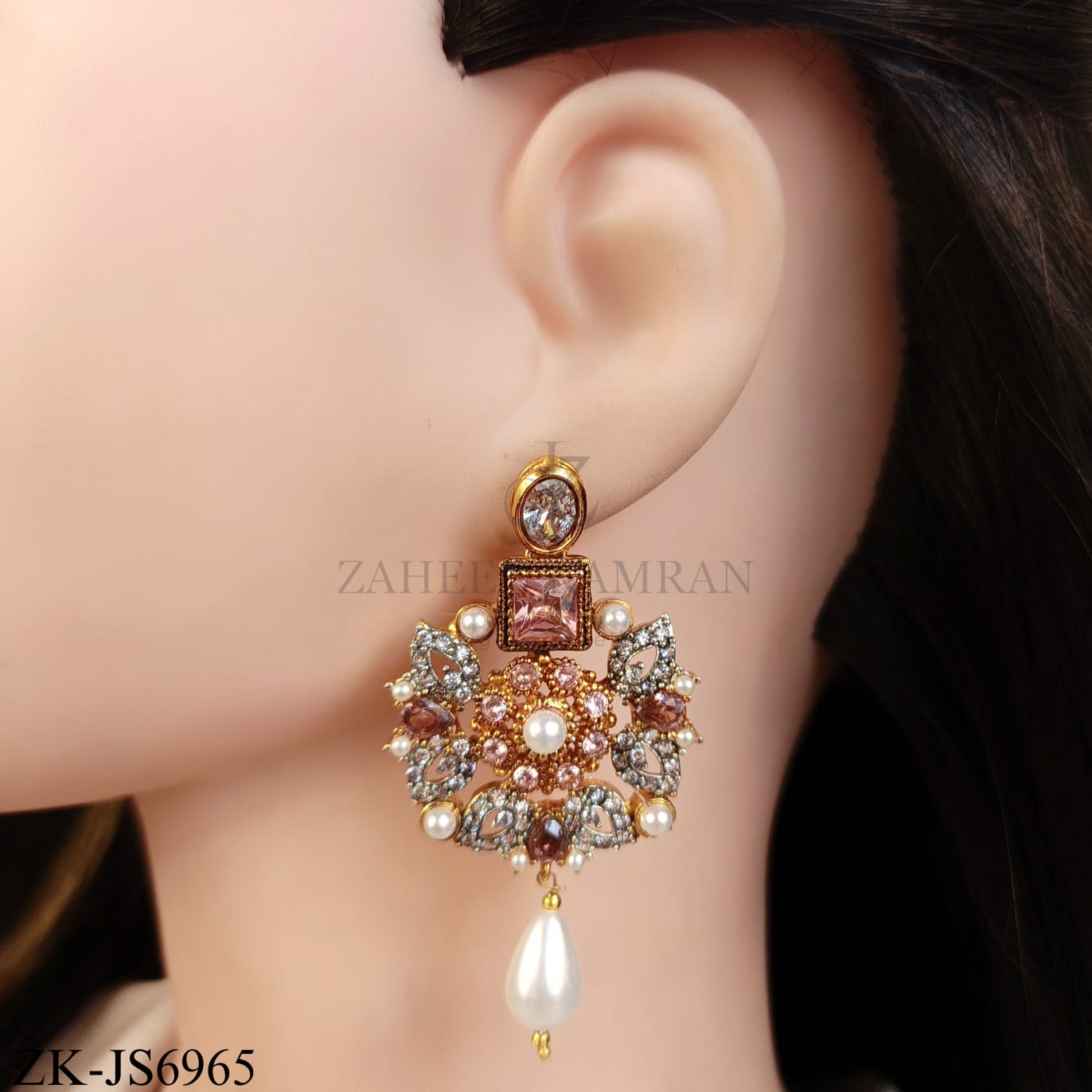 GOLD TONE PINK ZIRCONIA BLOOM SET