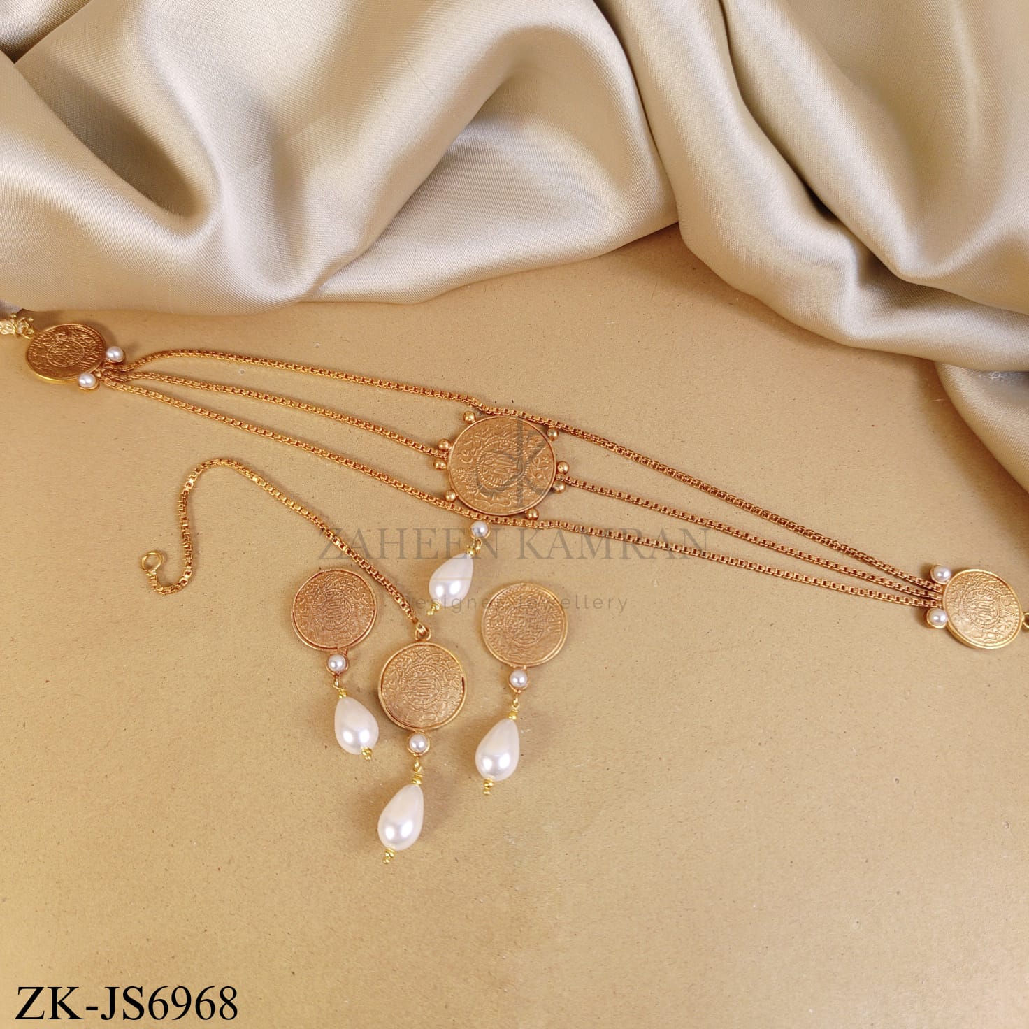 GOLDEN COIN PEARLS DROP SET