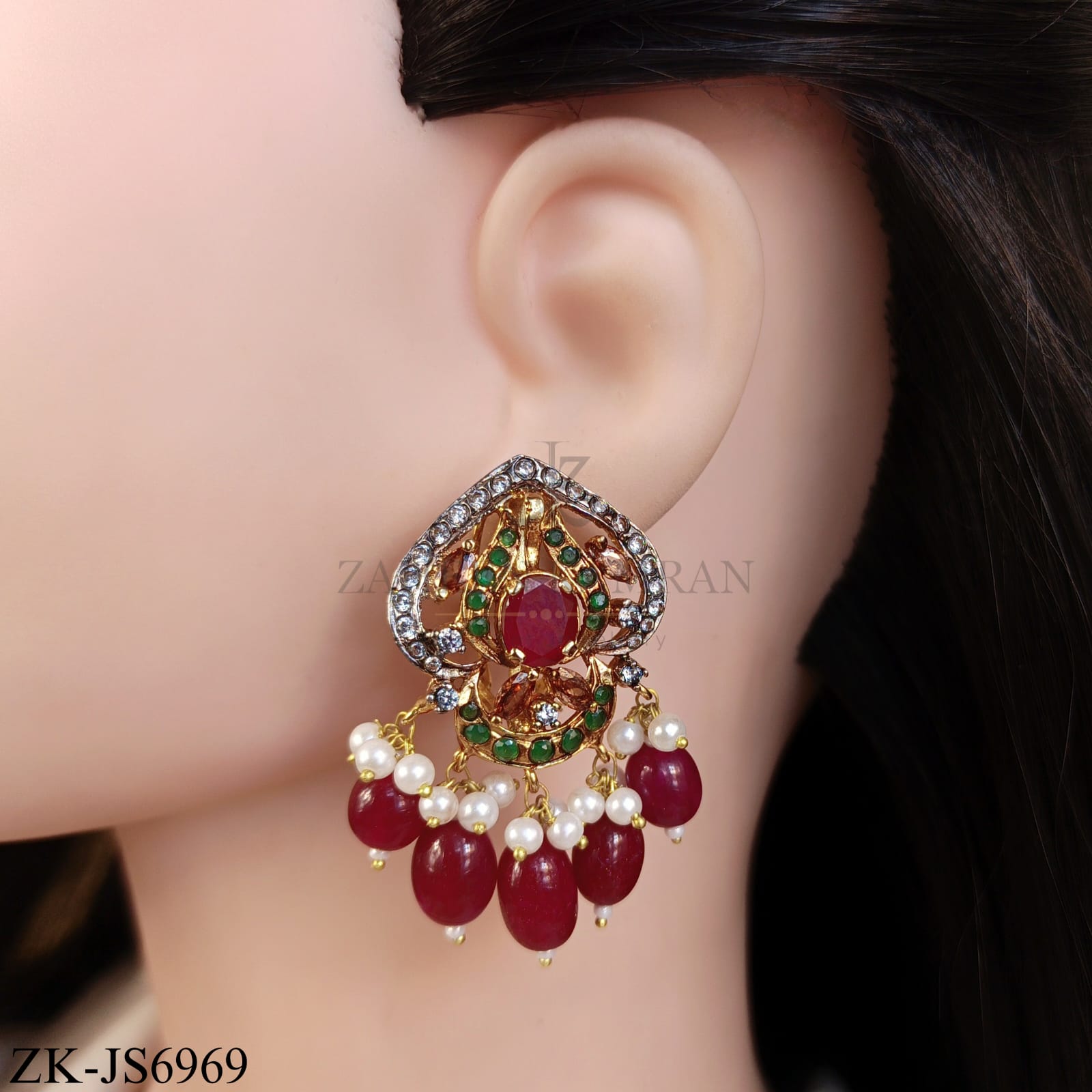 GOLD TONE EMERALD RUBY DROPS SET