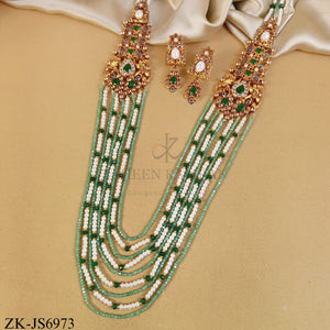 ROYAL EMERALD PEARLS BEADED MULTI LAYERED SET