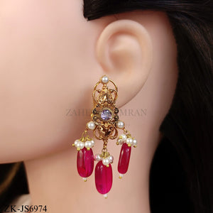 GOLDEN INTRICATE RUBY DROP CHOKER SET