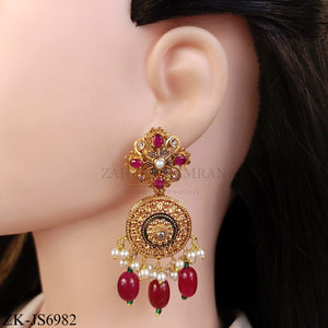 ROYAL RUBY WIDE CHOKER SET WITH FLORAL MOTIF