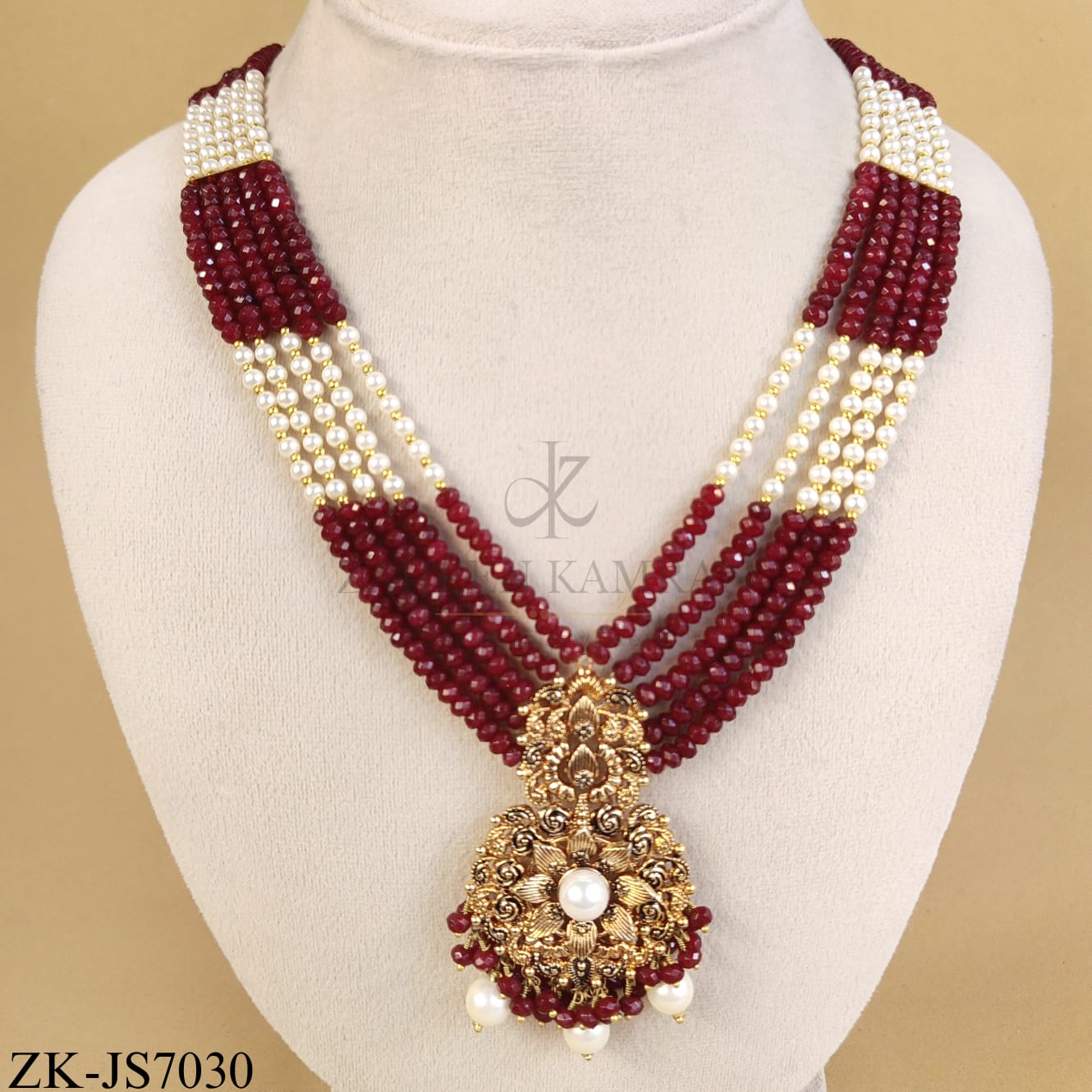ANTIQUE RUBY FLORAL SPIRAL PEARLS DROP BRIDAL SET