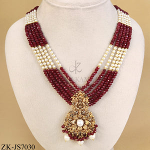 ANTIQUE RUBY FLORAL SPIRAL PEARLS DROP BRIDAL SET