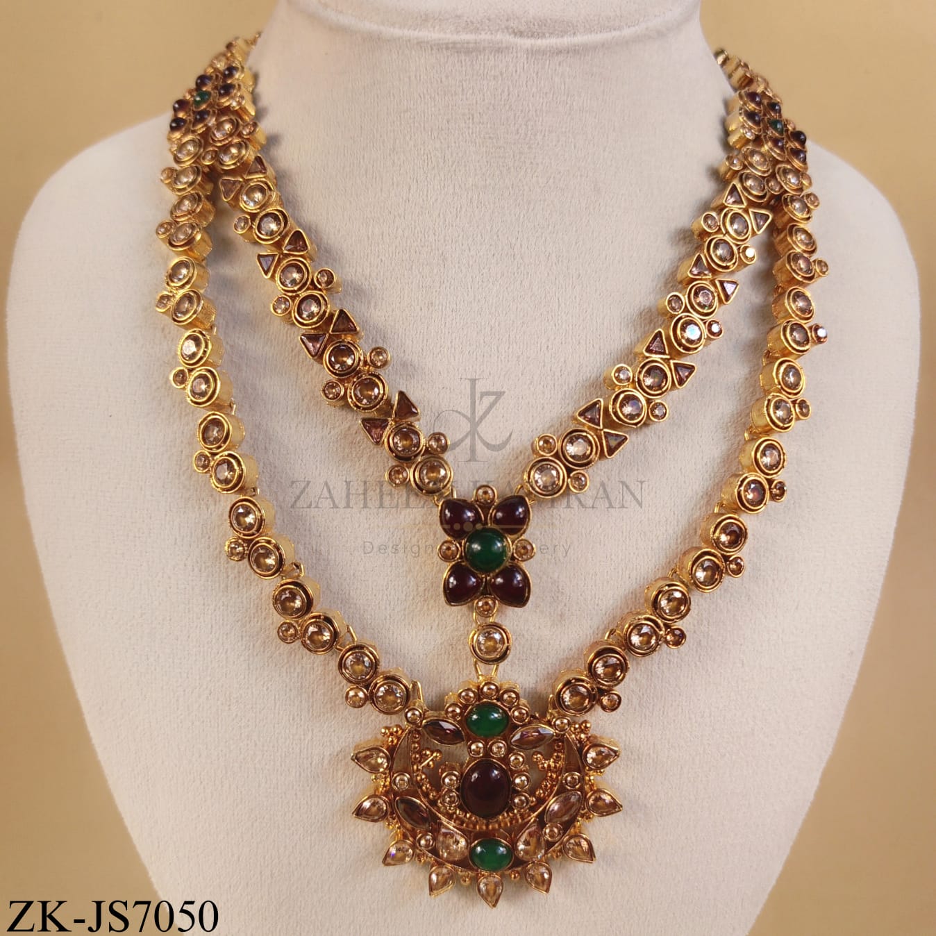 GOLDEN DUAL MALA RUBY EMERALD SET