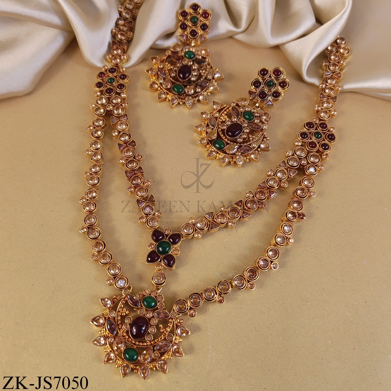 GOLDEN DUAL MALA RUBY EMERALD SET