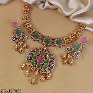 GOLDEN WIDE EMERALD PINK ZIRCONIA SET
