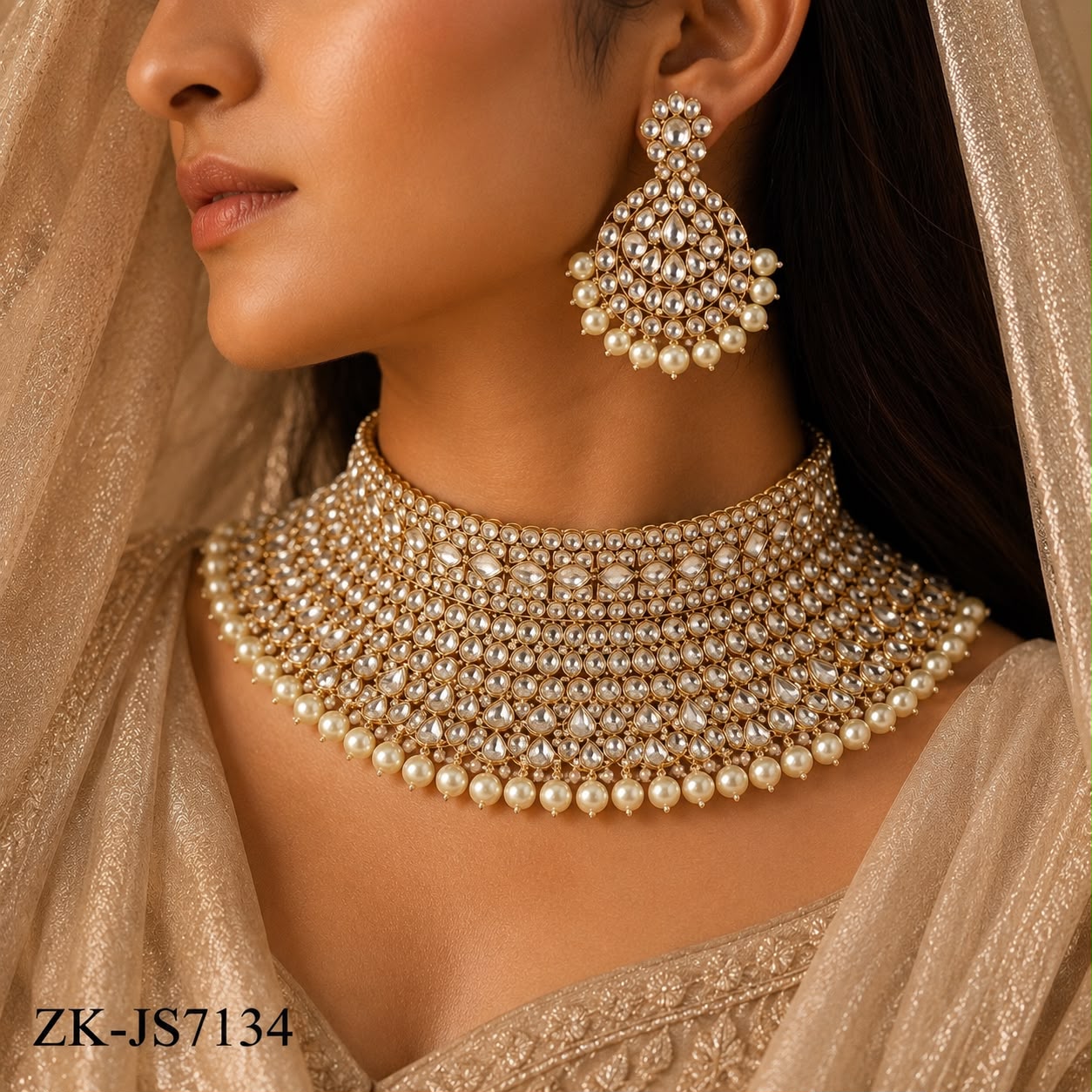 KUNDAN PEARLS WIDE SET