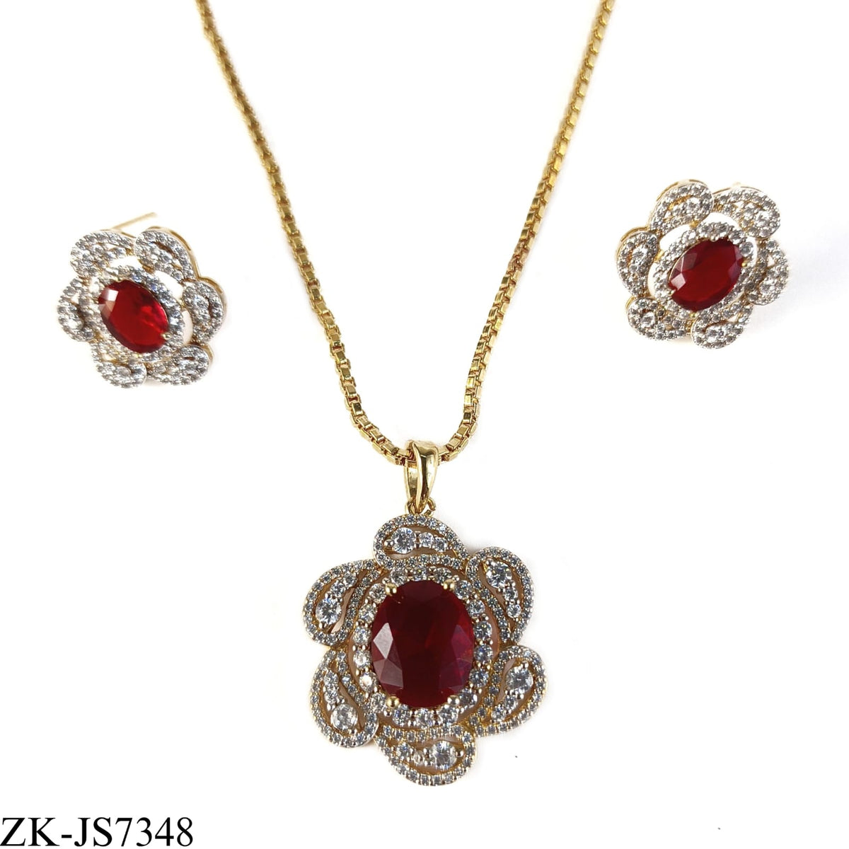 RUBY FLORAL PENDANT SET