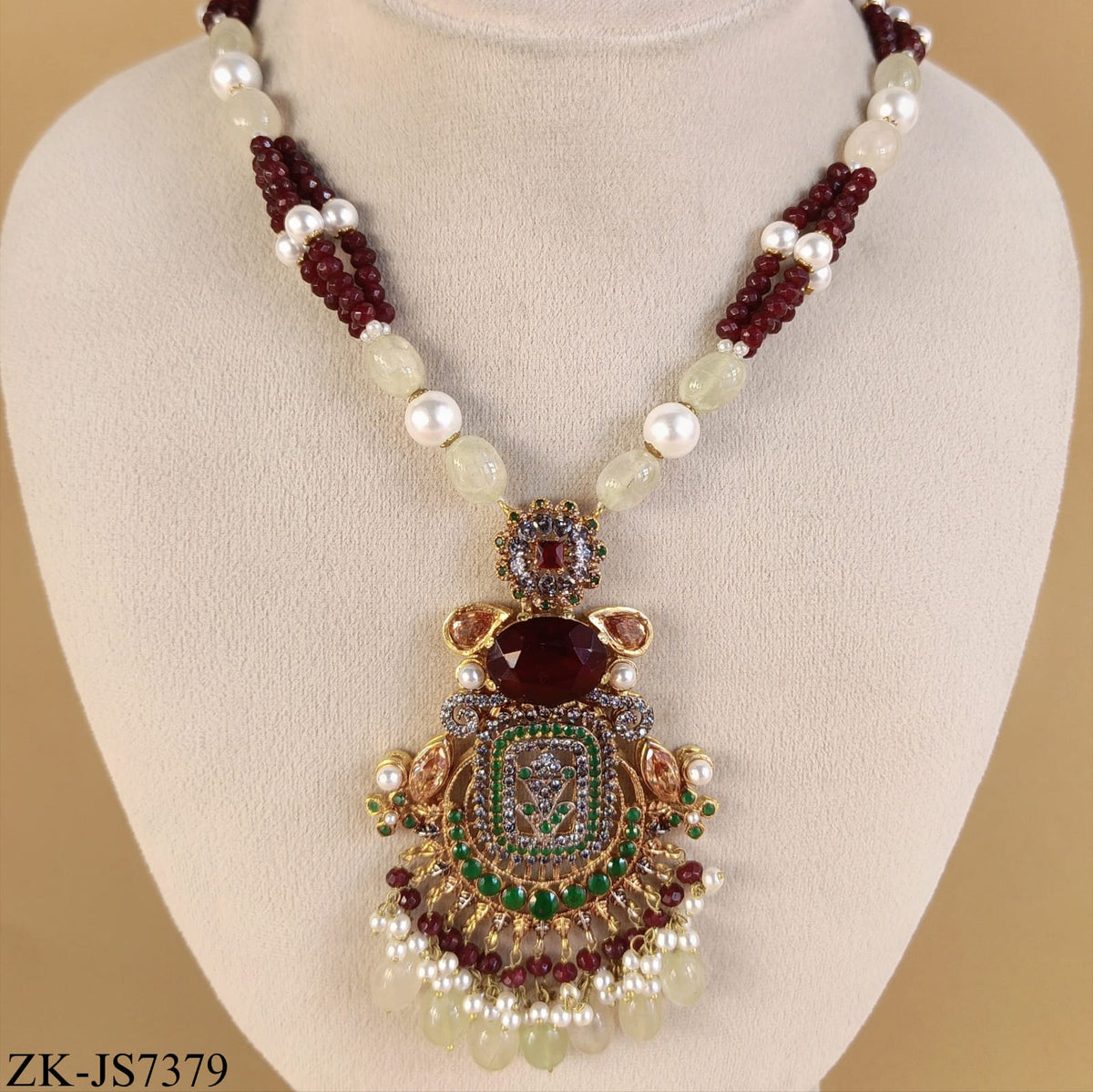 MAROON WHITE MALA SET