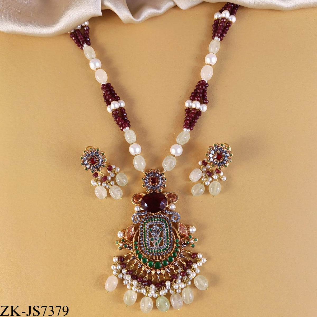 MAROON WHITE MALA SET