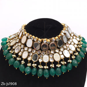 Green Beads Kundan Necklace Set
