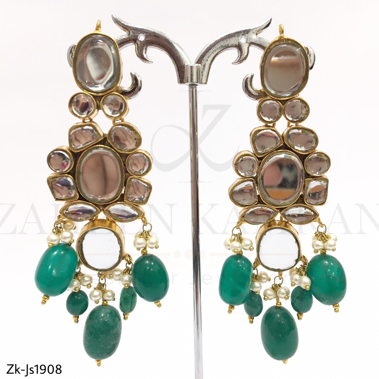 Green Beads Kundan Necklace Set