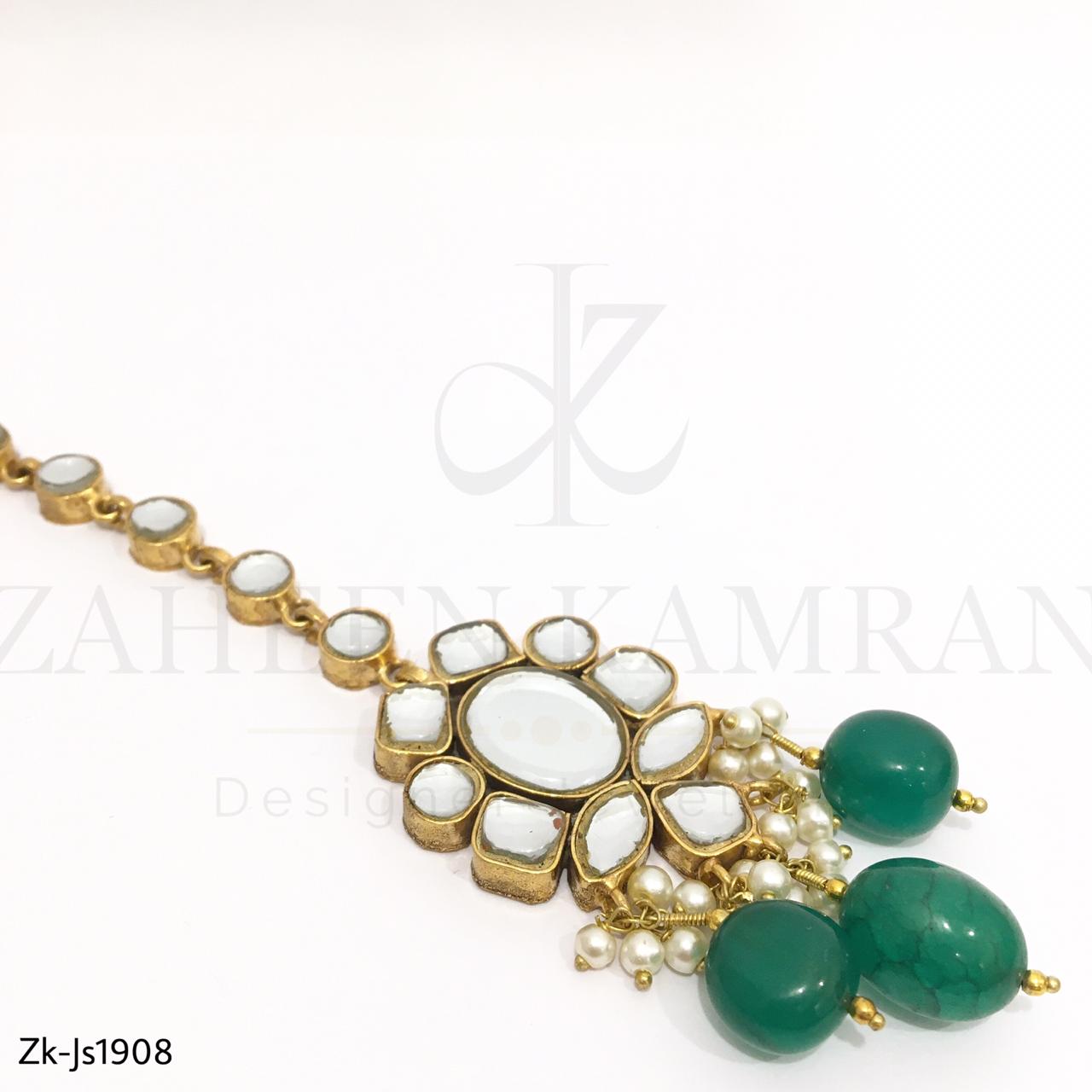 Green Beads Kundan Necklace Set