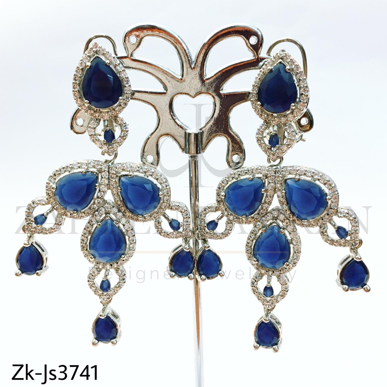 Sapphire drop silver set